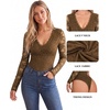 image:imageMANGOPOP Womens Sexy Lace Long Sleeve V Neck Bodysuit Fall TopsKhaki