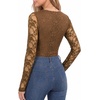 image:imageMANGOPOP Womens Sexy Lace Long Sleeve V Neck Bodysuit Fall TopsKhaki