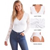 image:imageMANGOPOP Womens Sexy Lace Long Sleeve V Neck Bodysuit Fall TopsWhite