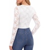 image:imageMANGOPOP Womens Sexy Lace Long Sleeve V Neck Bodysuit Fall TopsWhite