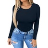 image:imageMANGOPOP Round Neck Bodysuits for Women Long Sleeve Short Sleeve TopsWarm Fleece Deep Blue