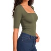 image:imageMANGOPOP Womens Half Sleeve Square Neck Top Mid Elbow 34 Sleeve T Shirts Going Out Casual Trendy 2026Army Green