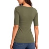 image:imageMANGOPOP Womens Half Sleeve Square Neck Top Mid Elbow 34 Sleeve T Shirts Going Out Casual Trendy 2026Army Green
