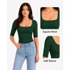 image:imageMANGOPOP Womens Half Sleeve Square Neck Top Mid Elbow 34 Sleeve T Shirts Going Out Casual Trendy 2026Deep Green
