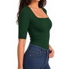 image:imageMANGOPOP Womens Half Sleeve Square Neck Top Mid Elbow 34 Sleeve T Shirts Going Out Casual Trendy 2026Deep Green