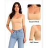 image:imageMANGOPOP Womens Half Sleeve Square Neck Top Mid Elbow 34 Sleeve T Shirts Going Out Casual Trendy 2026Nude