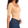 image:imageMANGOPOP Womens Half Sleeve Square Neck Top Mid Elbow 34 Sleeve T Shirts Going Out Casual Trendy 2026Nude