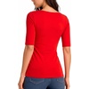 image:imageMANGOPOP Womens Half Sleeve Square Neck Top Mid Elbow 34 Sleeve T Shirts Going Out Casual Trendy 2026Red