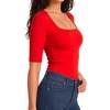 image:imageMANGOPOP Womens Half Sleeve Square Neck Top Mid Elbow 34 Sleeve T Shirts Going Out Casual Trendy 2026Red