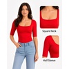 image:imageMANGOPOP Womens Half Sleeve Square Neck Top Mid Elbow 34 Sleeve T Shirts Going Out Casual Trendy 2026Red