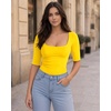 image:imageMANGOPOP Womens Half Sleeve Square Neck Top Mid Elbow 34 Sleeve T Shirts Going Out Casual Trendy 2026Yellow