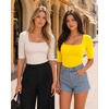 image:imageMANGOPOP Womens Half Sleeve Square Neck Top Mid Elbow 34 Sleeve T Shirts Going Out Casual Trendy 2026Yellow