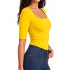 image:imageMANGOPOP Womens Half Sleeve Square Neck Top Mid Elbow 34 Sleeve T Shirts Going Out Casual Trendy 2026Yellow