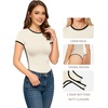 image:imageMANGOPOP Womens Round Neck Short Sleeve Bodysuit T Shirts Basic TopsBcreamy White