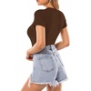 image:imageMANGOPOP Womens Round Neck Short Sleeve Bodysuit T Shirts Basic TopsBshort Sleeve Coffee