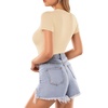 image:imageMANGOPOP Womens Round Neck Short Sleeve Bodysuit T Shirts Basic TopsBshort Sleeve Light Apricot