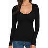 image:imageMANGOPOP Womens Scoop Neck Tops Long Sleeve Slim Fit T Shirt Basic Tee01 Black