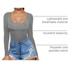 image:imageMANGOPOP Womens Scoop Neck Tops Long Sleeve Slim Fit T Shirt Basic TeeDark Heather Grey