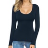 image:imageMANGOPOP Womens Scoop Neck Tops Long Sleeve Slim Fit T Shirt Basic TeeFleece Lined Deep Blue