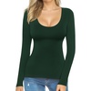 image:imageMANGOPOP Womens Scoop Neck Tops Long Sleeve Slim Fit T Shirt Basic TeeFleece Lined Deep Green