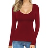 image:imageMANGOPOP Womens Scoop Neck Tops Long Sleeve Slim Fit T Shirt Basic TeeFleece Lined Purplish Red