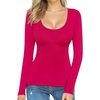 image:imageMANGOPOP Womens Scoop Neck Tops Long Sleeve Slim Fit T Shirt Basic TeeRose Pink