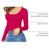 image:imageMANGOPOP Womens Scoop Neck Tops Long Sleeve Slim Fit T Shirt Basic TeeRose Pink