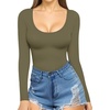 image:imageMANGOPOP Womens Scoop Neck Tops Long Sleeve Slim Fit T Shirt Basic TeeArmy Green