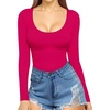image:imageMANGOPOP Womens Scoop Neck Tops Long Sleeve Slim Fit T Shirt Basic TeeRose Pink