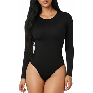 image:imageMANGOPOP Round Neck Bodysuits for Women Long Sleeve Short Sleeve Tops02 Long Sleeve Black