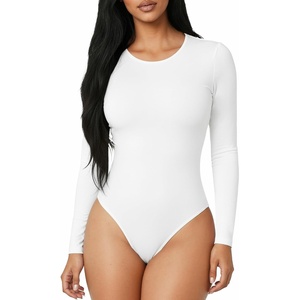 image:imageMANGOPOP Round Neck Bodysuits for Women Long Sleeve Short Sleeve Tops02 Long Sleeve White