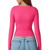 image:imageMANGOPOP Womens Square Neck Long Sleeve Shirts for Women Fitted Top Casual Basic Going Out TShirtRose Pink