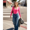 image:imageMANGOPOP Womens Square Neck Long Sleeve Shirts for Women Fitted Top Casual Basic Going Out TShirtRose Pink