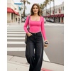 image:imageMANGOPOP Womens Square Neck Long Sleeve Shirts for Women Fitted Top Casual Basic Going Out TShirtRose Pink