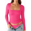 image:imageMANGOPOP Womens Square Neck Long Sleeve Shirts for Women Fitted Top Casual Basic Going Out TShirtRose Pink