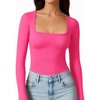 image:imageMANGOPOP Womens Square Neck Long Sleeve Shirts for Women Fitted Top Casual Basic Going Out TShirtRose Pink