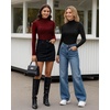 image:imageMANGOPOP Womens Mock Turtle Neck Long Sleeve Tops Bodysuit Jumpsuit03 Sparkly Zebra Print Burgundy