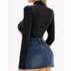 image:imageMANGOPOP Womens Mock Turtle Neck Long Sleeve Tops Bodysuit JumpsuitB02 Fleece Lined Black