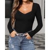 image:imageMANGOPOP Womens Sweetheart V Neck Short Long Sleeve Bodysuit Going Out TopC1 Fleece Lined Black