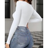 image:imageMANGOPOP Womens Sweetheart V Neck Short Long Sleeve Bodysuit Going Out TopC2 Fleece Lined White