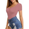 image:imageMANGOPOP Womens Sweetheart V Neck Short Long Sleeve Bodysuit Going Out TopD8 Short Sleeve Marsala
