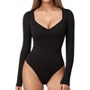 image:imageMANGOPOP Womens Sweetheart V Neck Short Long Sleeve Bodysuit Going Out TopB1 Long Sleeve Black