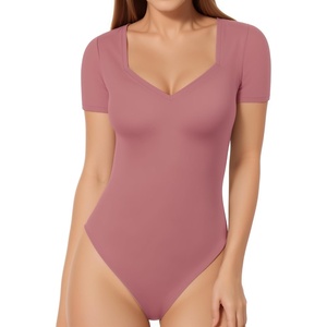 image:imageMANGOPOP Womens Sweetheart V Neck Short Long Sleeve Bodysuit Going Out TopD8 Short Sleeve Marsala