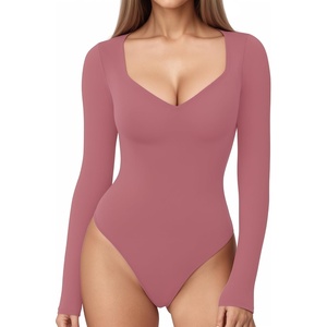 image:imageMANGOPOP Womens Sweetheart V Neck Short Long Sleeve Bodysuit Going Out TopE5 Long Sleeve Marsala