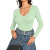 image:imageMANGOPOP Womens Long Sleeve Short Sleeve Sexy V Neck Bodysuits04long Sleeve Fern Green