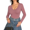 image:imageMANGOPOP Womens Long Sleeve Short Sleeve Sexy V Neck Bodysuits04long Sleeve Marsala