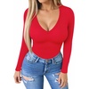 image:imageMANGOPOP Womens Long Sleeve Short Sleeve Sexy V Neck Bodysuits04long Sleeve Red