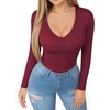image:imageMANGOPOP Womens Long Sleeve Short Sleeve Sexy V Neck Bodysuits05fleece Lined Burgundy