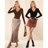 image:imageMANGOPOP Womens Long Sleeve Short Sleeve Sexy V Neck Bodysuits05fleece Lined Coffee