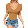 image:imageMANGOPOP Womens Long Sleeve Short Sleeve Sexy V Neck Bodysuits06short Sleeve Khaki